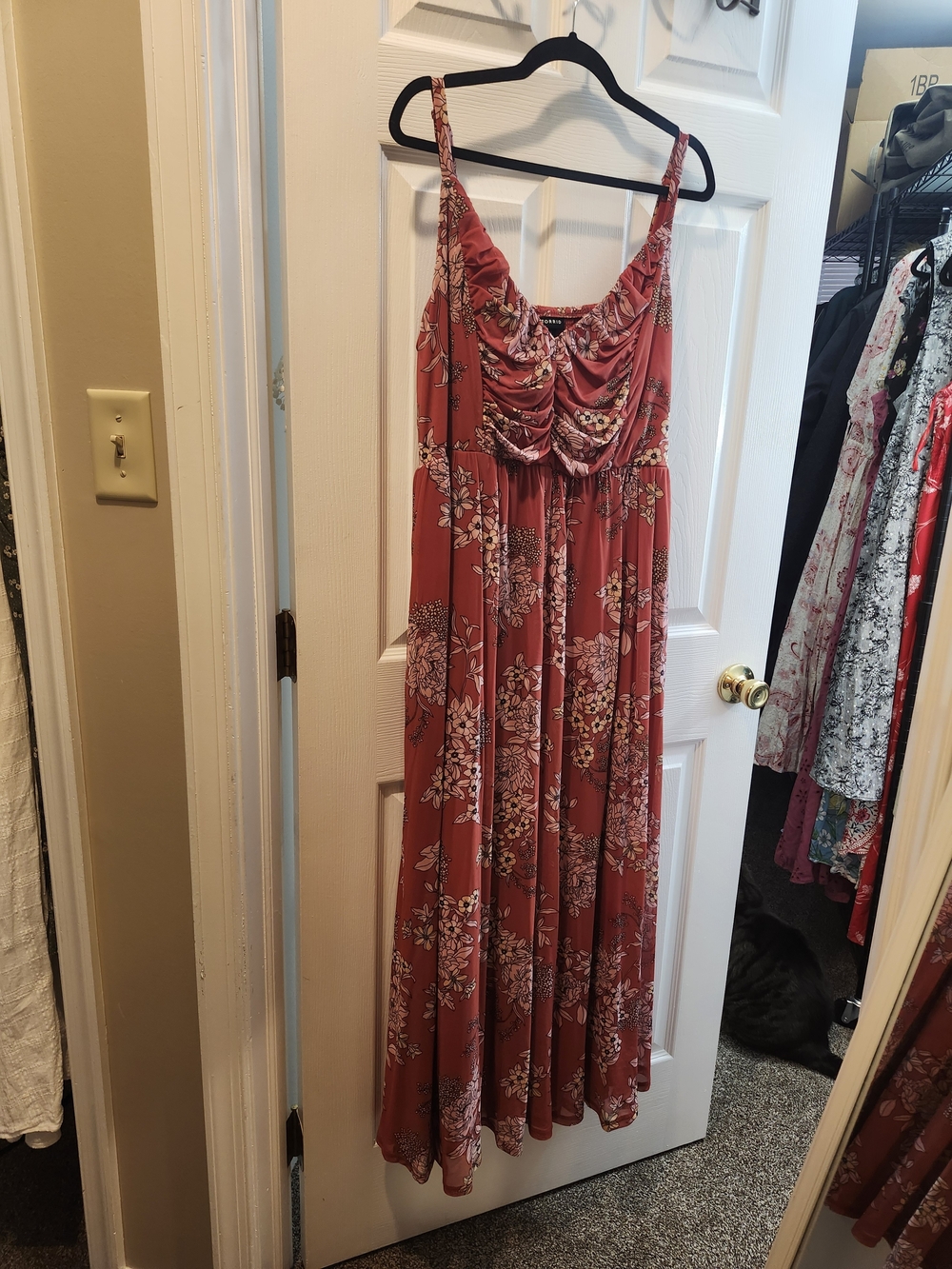 Torrid Floral Rust Maxi Dress with Ruching, Torrid 3 = 3X